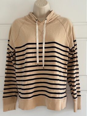 J. Crew Striped Tan / Cream Black Cotton Hoodie Preppy Beachy Neutral Soft